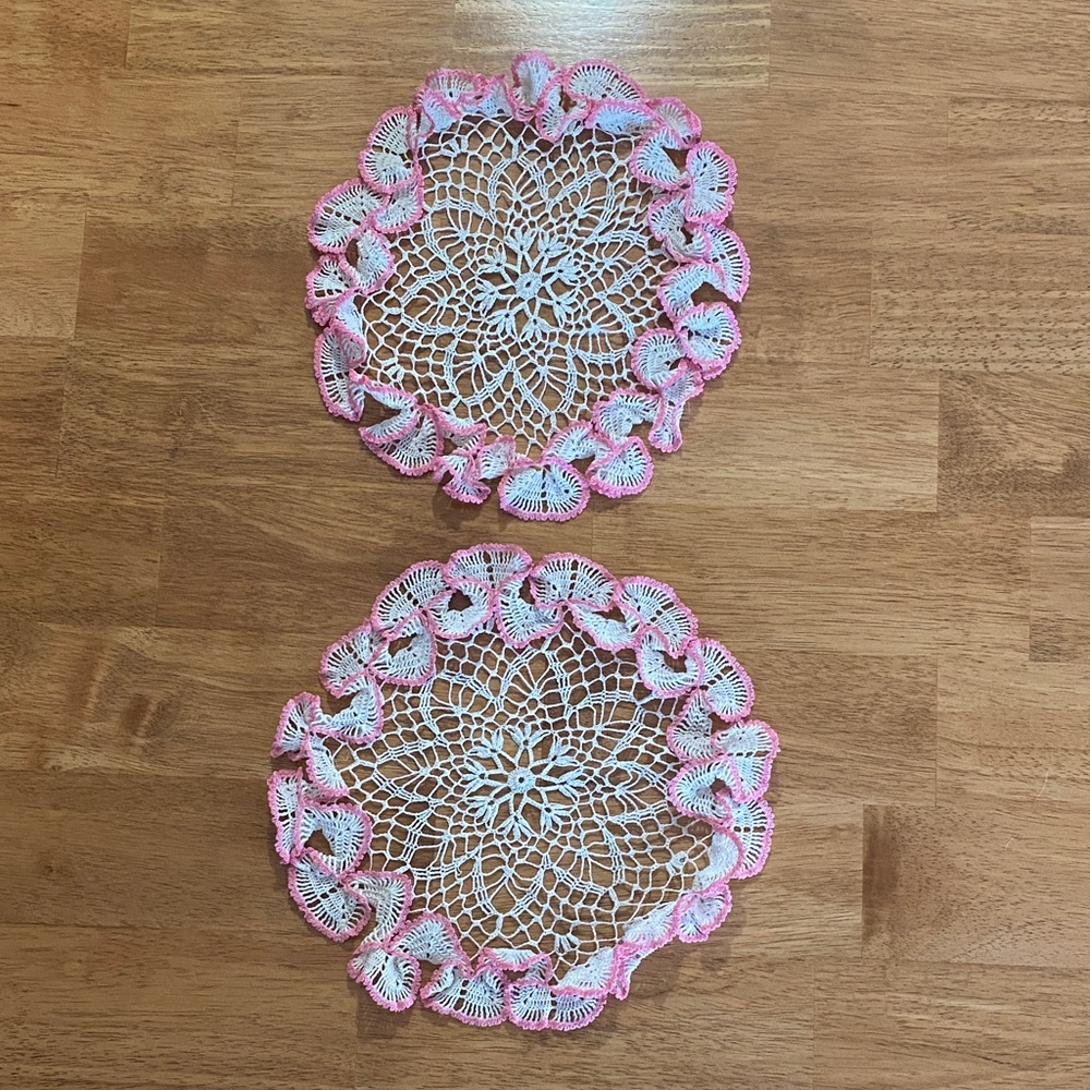 Set of Vintage Pink and White Crochet Doilies